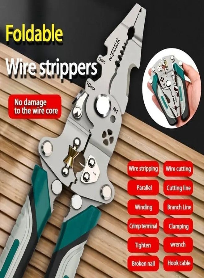 Mirren All in 1 Multifunction Stainless Steel Wire Stripper/Wire Crimping Tool, Wire Cutter, Wire Crimper, Cable Stripper, Wiring Tools (wire stripper Green) - Image 2